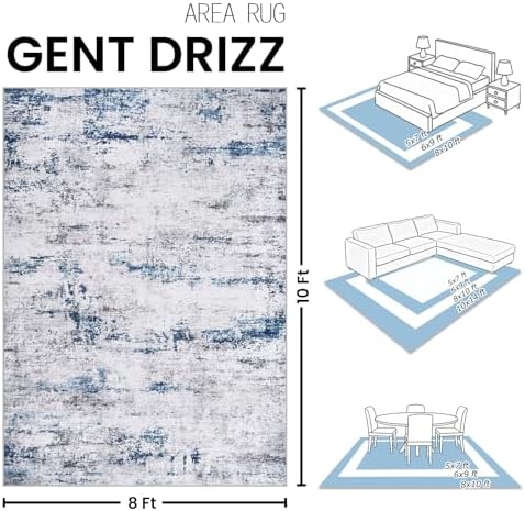 8x10 Area Rugs for Living Room Large Washable Abstract Rug White Gray Blue