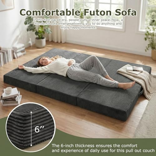 5-in-1 Convertible Sofa Bed, Boneless Loveseat, Tri-fold Futon Sofa Bed with ...