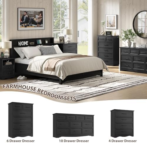 YANSNWO Black 6 Drawer Dresser for Bedroom, 44" Tall Chest of Drawers