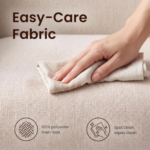 COLAMY Modern Upholstered Fabric Dining Armchair, Set of 1, Beige - Solid Rub...
