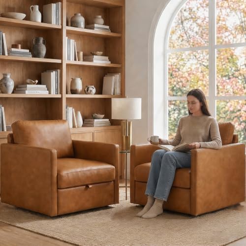 Swivel Accent Chair with Storage, Mid Century Living Room Chairs