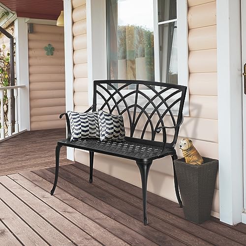 VINGLI 38" Outdoor Metal Bench, Cast Aluminium Garden Bench, Weatherproo...