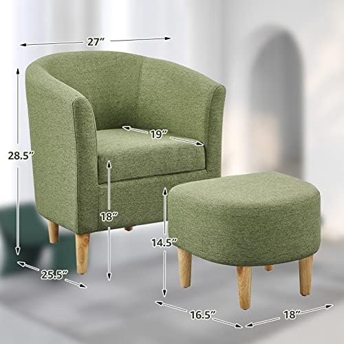 DAZONE Mid Century Modern Accent Chair with Ottoman Barrel Armchair Green