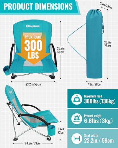 KingCamp Low Beach Chairs 2 Pack, Folding Portable Chairs for Adults
