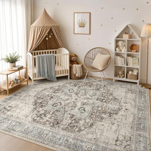Tortania Area Rug 9x12 Living Room Rug Washable Soft Brown/Blue