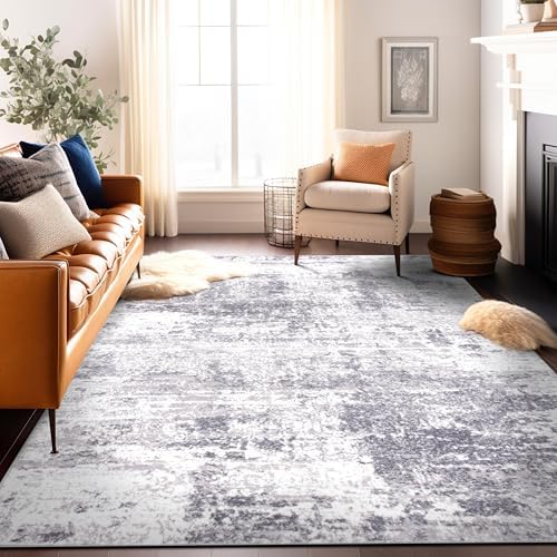 Rugshop Distressed Modern Bohemian Abstract Area Rug Gray 7'10" x 10...