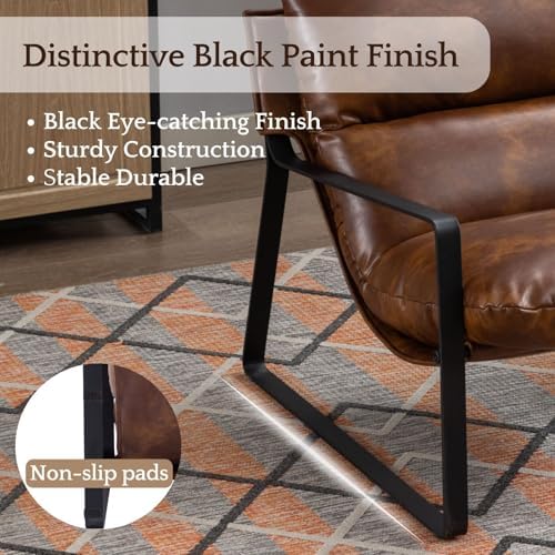 LukeAlon Set of 2 Modern PU Leather Accent Armchair, Retro Brown