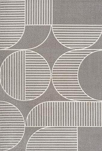 JONATHAN Y Nordby High-Low Arch Striped Gray/Cream Indoor/Outdoor Area Rug, 8...