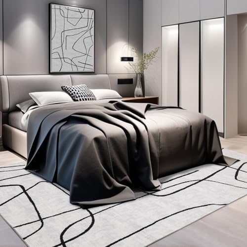 YIHOUSE 8x10 Washable Modern Abstract Black White Area Rug