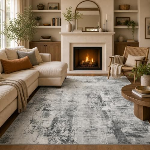 Beraliy Washable 5x7 Abstract Area Rugs for Living Room Bedroom, Grey