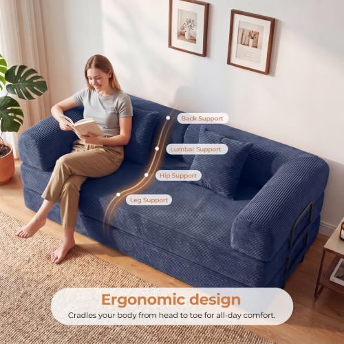 79" Convertible Futon Sofa Bed, Boneless Couch for Living Room