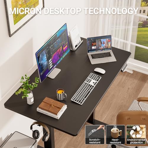 Veken 47.2" Standing Desk, Adjustable Height Office Desk with Wood Deskt...