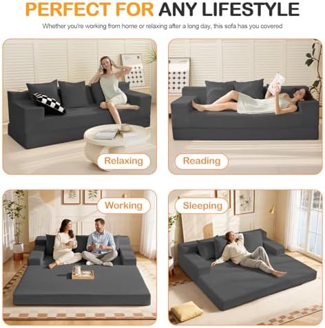 Erament 3 Seater Boneless Couch Sofa Bed, 78'' Corduroy Oversized Lov...