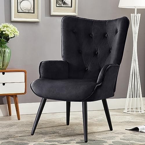 Furniliving Velvet Accent Chair Modern Upholstered Side Armchair with Tapered...