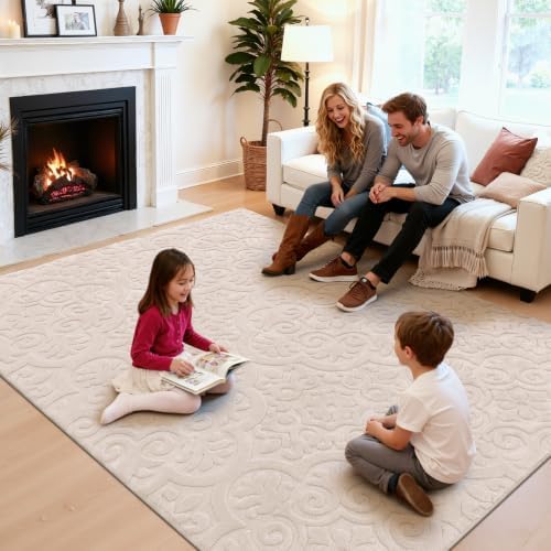 U'Artlines 8x10ft Washable Area Rug for Living Room,Neutral Beige Rugs