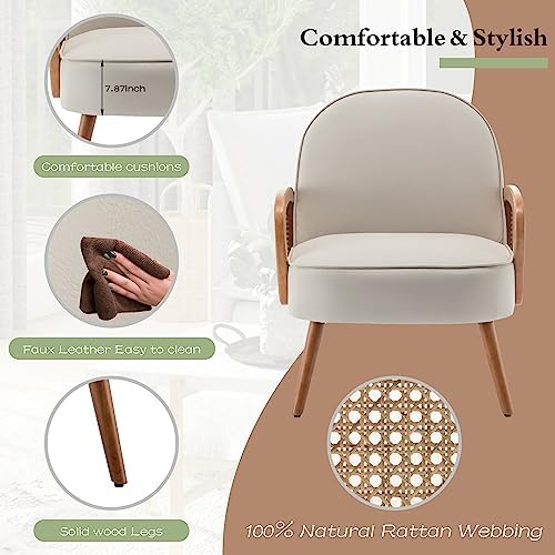 Aklaus Mid Century Modern Accent Chairs Set of 2 Upholstered Rattan Faux Leat...