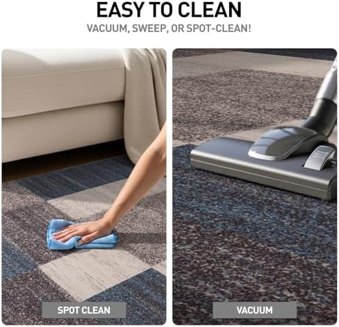 Rugshop Geometric Boxes Non-Slip Contemporary Area Rug Blue 6'6" x 9...