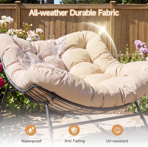 Papasan Rocking Chair, Oversized Outdoor Egg Chair with Thick Cushion