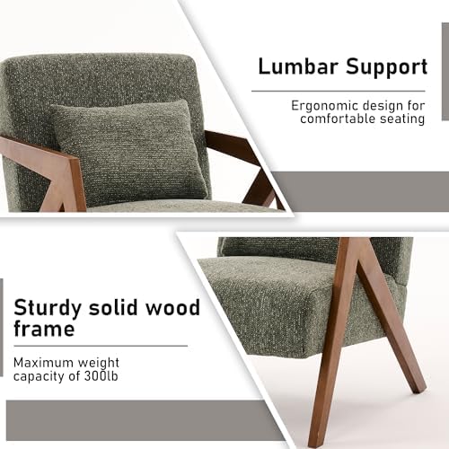 Mid-Century Modern Accent Chair with Solid Wood Frame,Upholstered Chenille Li...