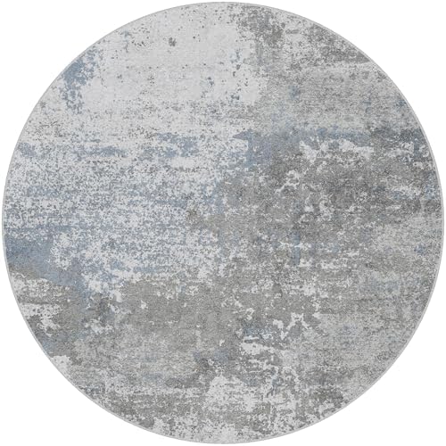 Area Rug Living Room-6X6 Abstract Washable Rug Grey Blue
