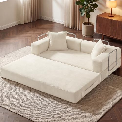 GRUSIGN 78" 5-in-1 Convertible Futon Sofa Bed, Boneless Corduroy, Beige