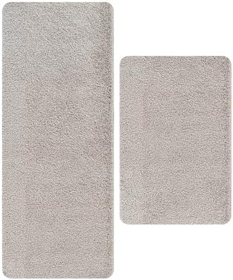 Area Rug 20 in x 30 in Door Mat, 20 in x 48 in Runner 2 Pieces Set Gray Washa...
