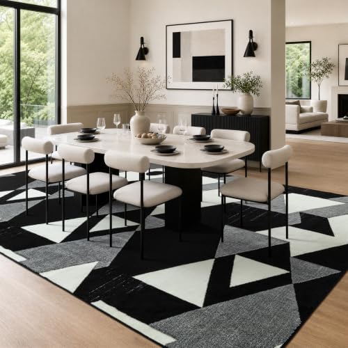 YIHOUSE 8x10 Black and White Modern Geometric Patchwork Washable Area Rug