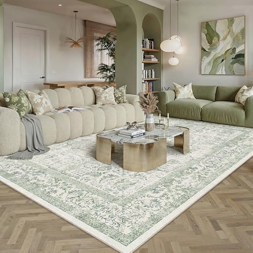PureCozy Sage Green Area Rug 6x9 Vintage Floral