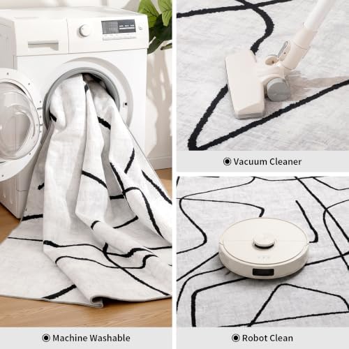 YIHOUSE 9x12 Washable Modern Abstract Black White Area Rug
