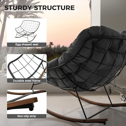 Grand patio Outdoor Papasan Rocking Chair with Thick Cushion, Grey