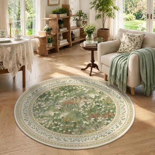 HelloTree 4 ft Round Floral Vintage Boho Area Rug
