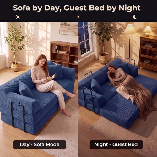 79" High‑Back Convertible Futon Sofa Bed, Boneless Couch for Living Room