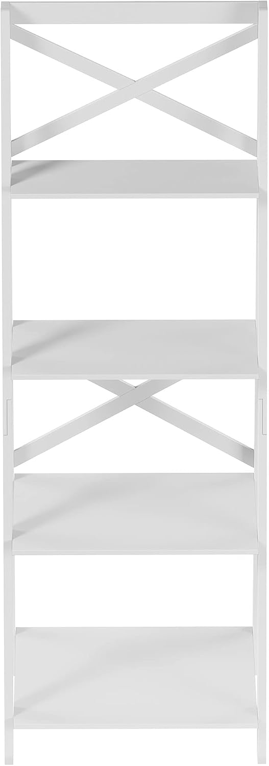 4-Tier Ladder Bookshelf - Freestanding Shelved Bookcase with X-Back Frame and...