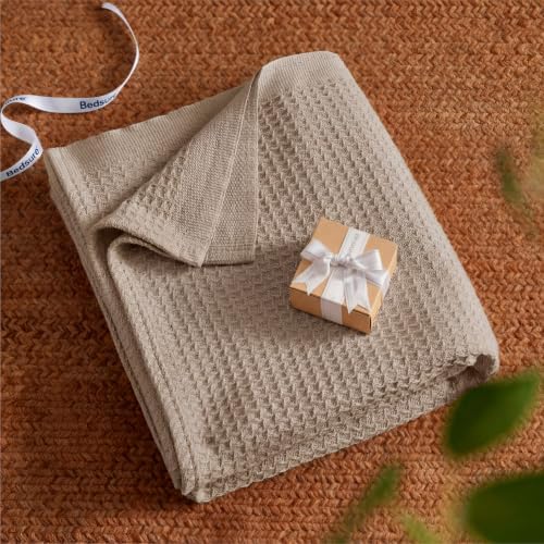 Bedsure 100% Cotton Blanket, Waffle Weave, King Size, Khaki Brown, 104"x...