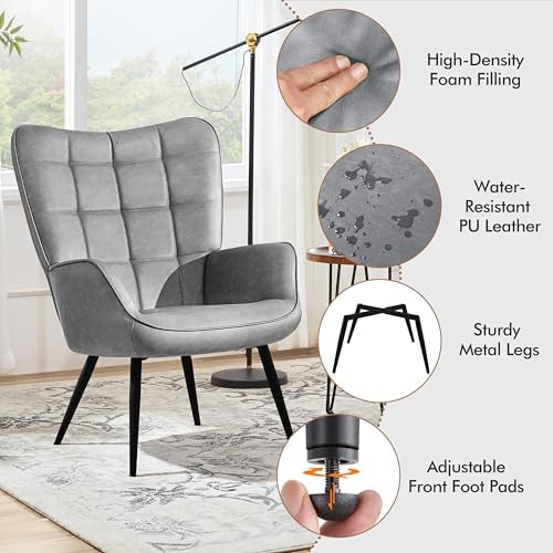 Yaheetech Faux Leather Accent Chair for Living Room Gray