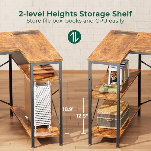 Huuger L Shaped Office Desk with Power Outlets, 47 Inch Computer Desk with 3 ...