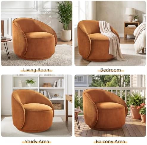 32" W Swivel Barrel Chair Set of 2, 360° Comfy Chenille Curry