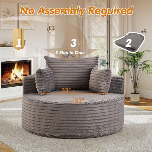 50"W Oversized Round Chaise Lounge Chair Indoor, Upholstered Corduroy De...