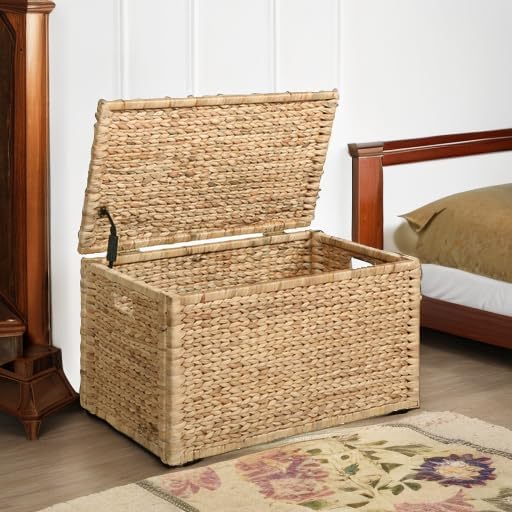 eHemco Water Hyacinth Wicker Storage Trunk with Metal Frame, Decorative Blank...