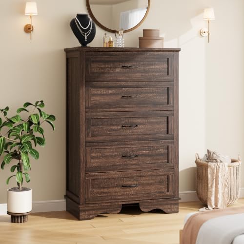 Garvee Brown 5 Modern Chest of Drawers Dresser with Storage for Bedroom