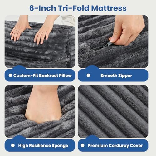 Erament Tri-Fold Futon Sofa Bed, 6 Inch Foldable Floor Couch, High-Density Fo...