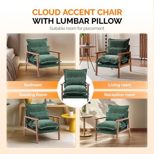 VINGLI Mid-Century Modern Cloud Accent Armchair with Lumbar Pillow, 6.3'&...