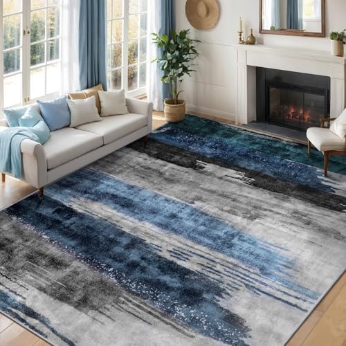 Ciicool 5x7 Area Rugs for Living Room, Modern Abstract Washable Carpet Navy