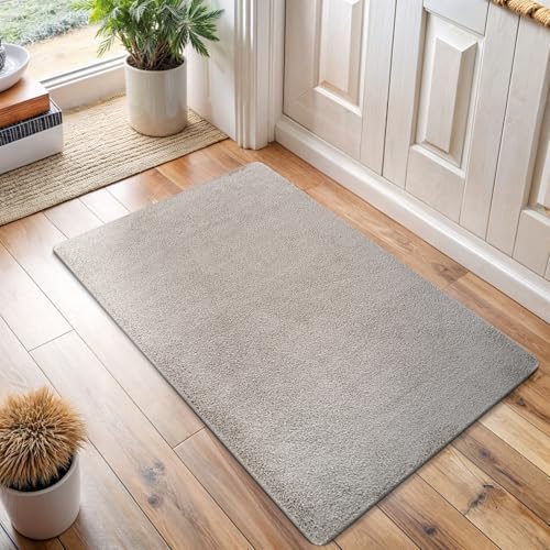 Area Rug 20 in x 30 in Door Mat, 20 in x 48 in Runner 2 Pieces Set Gray Washa...