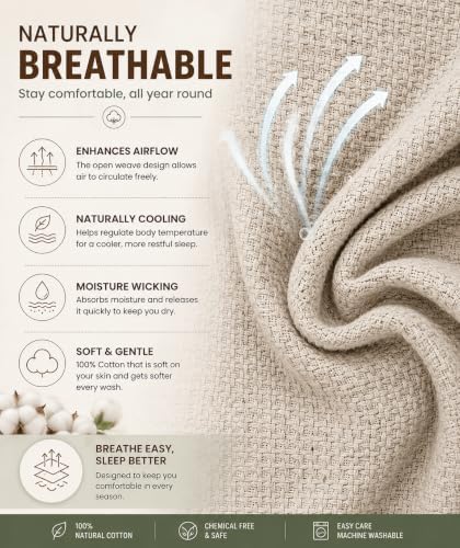 HILLFAIR 100% Combed Cotton Blanket– Queen Bed Blanket– Soft Cozy Warm Multip...
