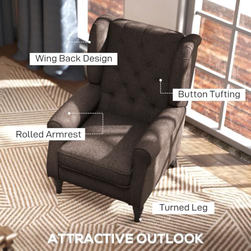 HOMCOM Comfy Accent Chair for Living Room, Wingback Armchair, Dark Brown