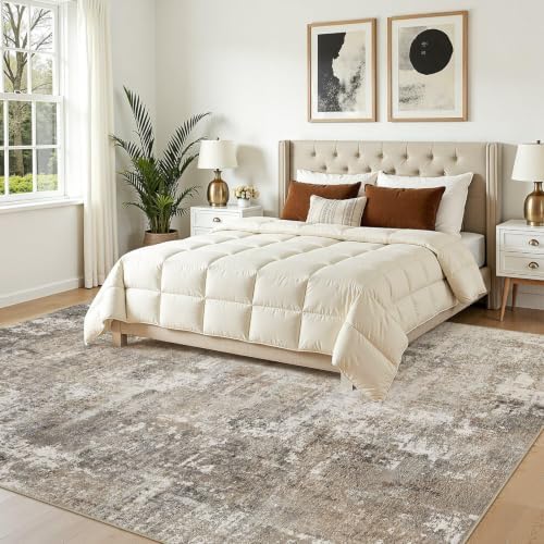 8x10 Area Rugs Living Room: Abstract Washable Rug Brown Grey