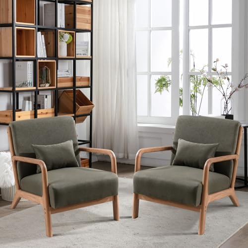 INZOY Mid Century Modern Accent Chair with Wood Frame, Upholstered Living Roo...