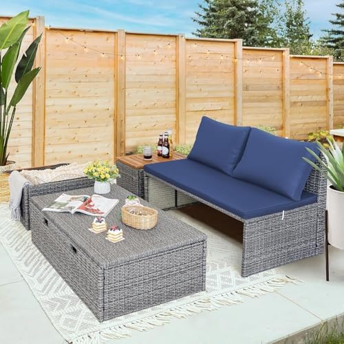 Devoko Patio Day Bed Outdoor Daybed Set,Rattan Lounge Bed