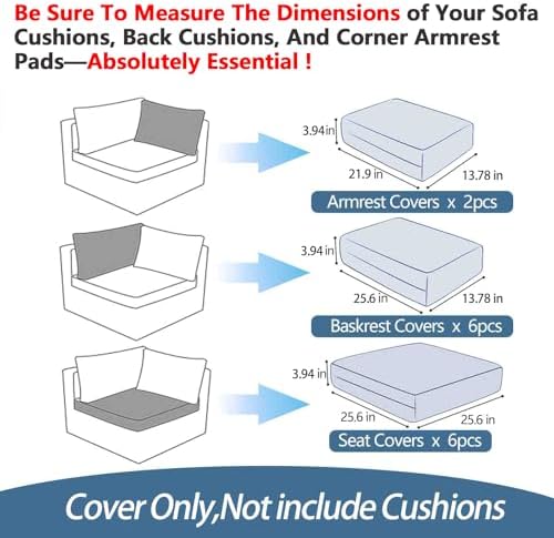 14Pcs Patio Cushion Covers Replacement Splashproof UV-Resistant Inelastic Cov...
